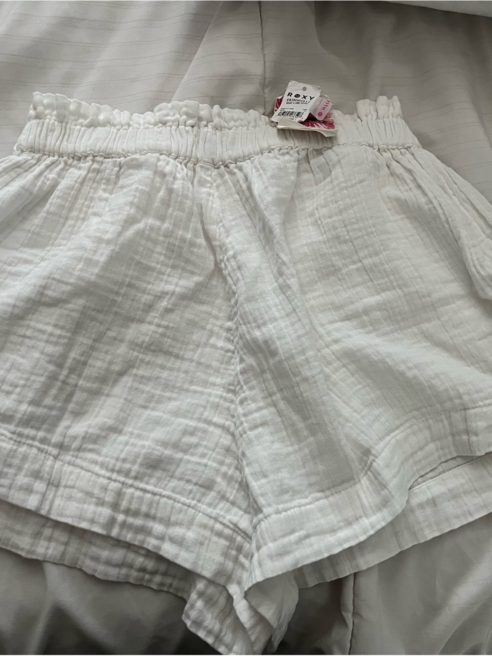 Roxy White Gauze High-Waist Elastic Shorts 100%cotton